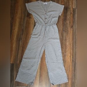 Carly Jean LA Pinstripe V-Neck Button-Down Romper 100% Rayon